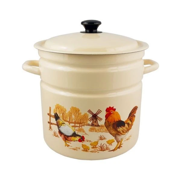 Кастрюля 12л эмаль ПОДВОРЬЕ слон.кость с рис. цилиндрическая борт. 41804-242/6-У (2)