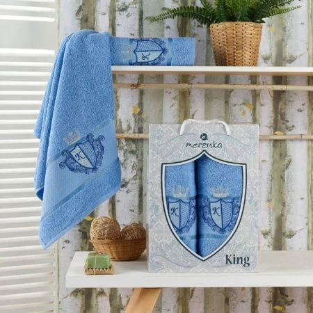 Набор полотенец махровые 2пр 50*80/70*130см MERZUKA KING голубой 380гр подар.уп.