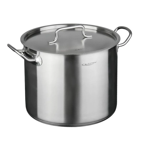 Кастрюля 20л нерж.сталь ОБЩЕПИТ-ШЕФ мет.крышка D32см H25см толщина стенок 0,8мм индукция КТ-ОБ-20 (1)