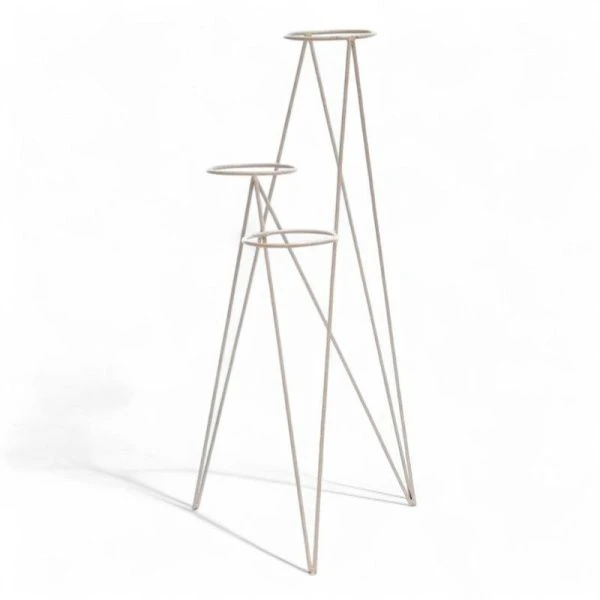 Стойка кованая на 3 цветка 109*48см металл/дерево ЛОФТ белая 66-425 (1)