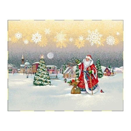 Салфетки новогодние набор 2шт 35*45см гобелен МОРОЗКО В ГОРОДЕ бежевый фон серебряный люрекс