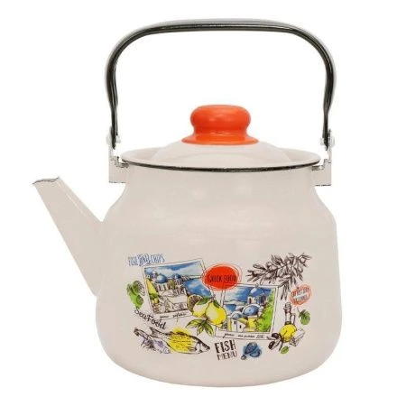 Чайник 2,5л эмаль ГРЕЧЕСКАЯ КУХНЯ бисквит с рис. 33-2711/4 (4)
