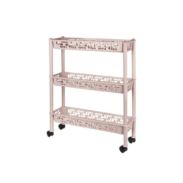 Этажерка прямая 3 секции 580*180*135мм пластик Light бежевый топаз на колесиках (12)