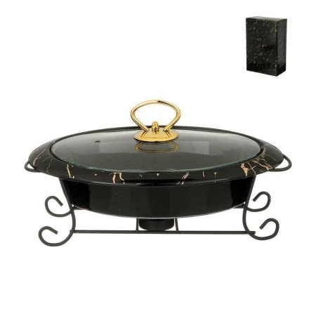 Мармит 950мл фарфор овальный (стекл.крышка, мет.подставка) FANTASY черный 29*19*10см (6)