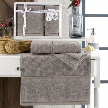 Набор полотенец махровые 2пр 50*90/70*140см жаккард PHILIPPUS CLARA E836 коричневый 500гр подар.уп.