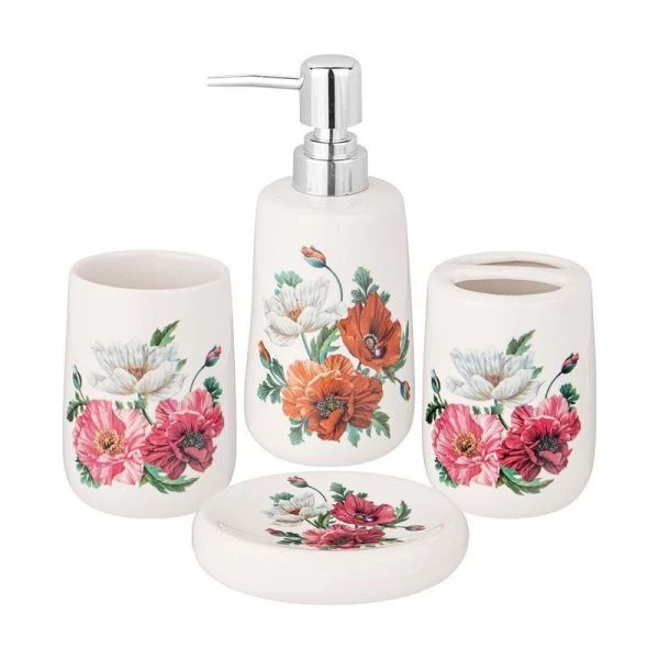 Набор для ванной комнаты 4пр (дозатор, мыльница, стакан, подставка для зуб.щеток) керамика МАКИ (12)