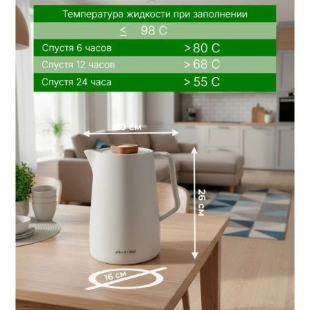 Термос конференционный 1500мл. пластиковый со стеклянной колбой (белый)(2011WH) (12)