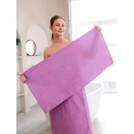 Набор для сауны женский вафельный 2пр (килт 90*146см, полотенце 47*90см) Сиреневый