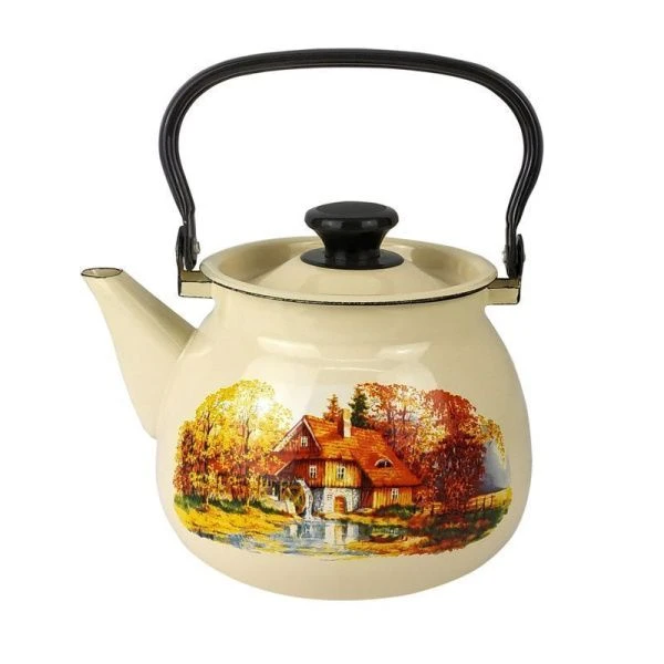 Чайник 3,5л эмаль СТАРАЯ МЕЛЬНИЦА слон. кость сферический 42104-132/6-У (4)