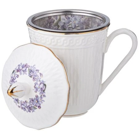 Кружка заварочная 350мл фарфор Lilac с крышкой и мет.ситом (36)