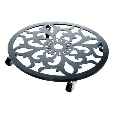 Подставка для кашпо металл 39*6см на колесах черная 402-001B