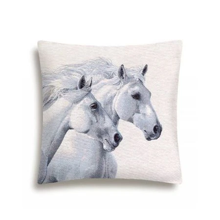 Наволочка декоративная 44*44см гобелен ПАРА БЕЛЫХ ЛОШАДЕЙ