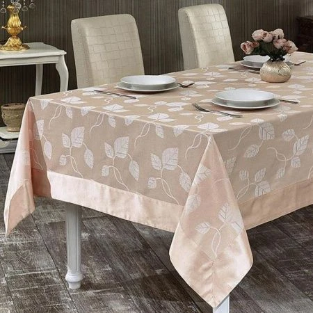 Скатерть 160*220см жаккард с кантом Karna NEO COTON (Бежевый)