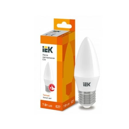 Лампа светодиодная стекло ECO C35 свеча 7Вт 230В 3000К E27 IEK