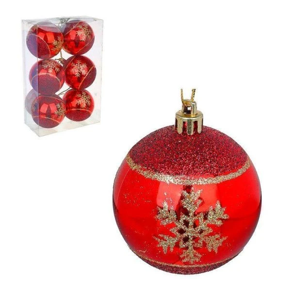 Набор шаров 6см с декором 6шт красный с золотом пластик СНОУ БУМ