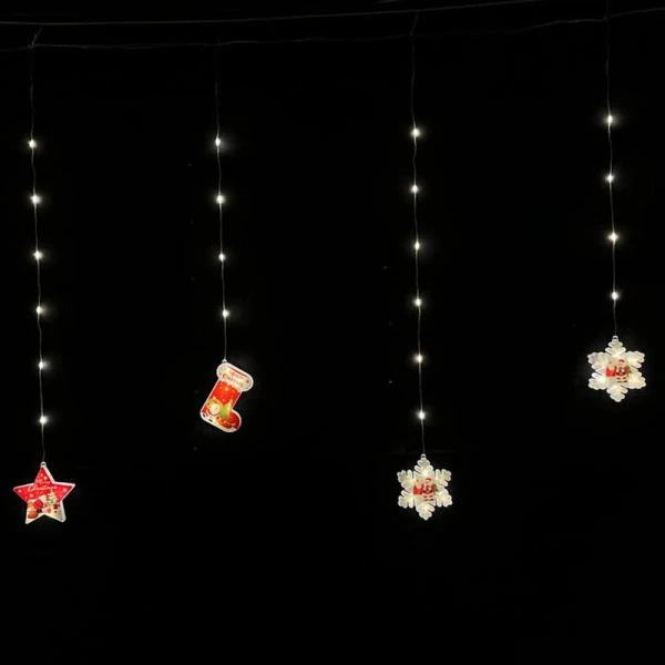 Гирлянда эл. Бахрома Снеговики и снежинки 3*0,85м 110LED холодный белый 8 реж шнур 1м UV4 цв.уп (50