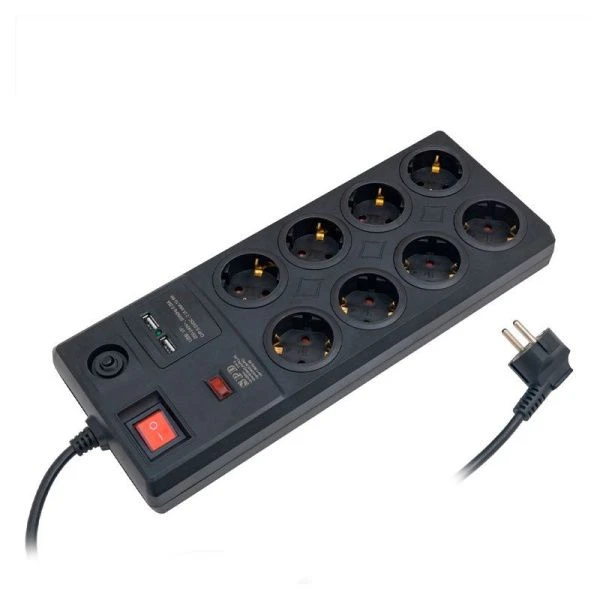Сетевой фильтр пластик на 8 розеткок 1,5м 16А, СТАРТ  С/УД-Ф SP 8x1 ZDVT 2USB (10)