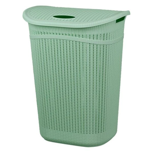Корзина для белья 55л пластик ВЯЗАНИЕ Фисташковая 450*370*590мм (5)