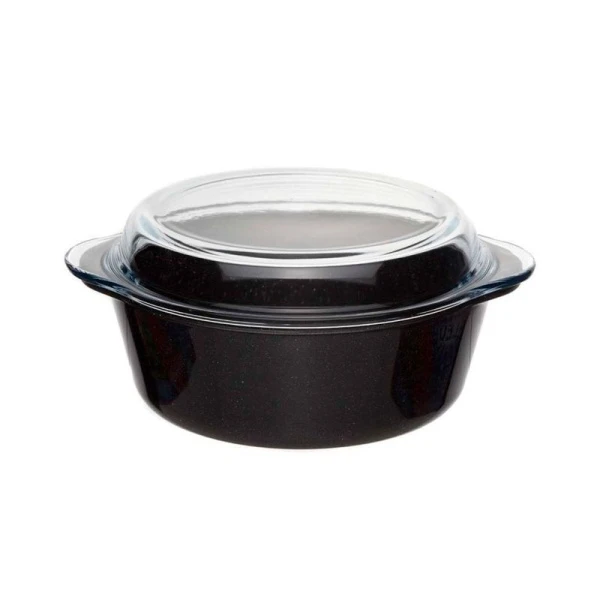Форма для запекания 2,1л 26,6*22,2см стекло БОРКАМ круглая с крышкой керамическое АП черная 59003NS