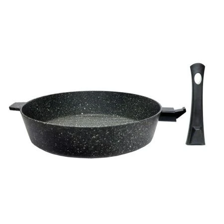 Сковорода-гриль 28см алюминий АП без крышки с усиленной съемной пласт.ручкой прир.камень 19702 ТМ" АЛИТА (10)