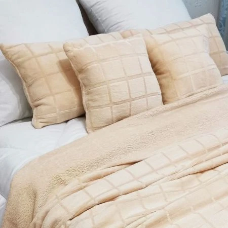 Плед 150*200 фланель ДомВелл рис. Клетка бежевая Плед 150*200 фланель ДомВелл рис. Клетка бежевая