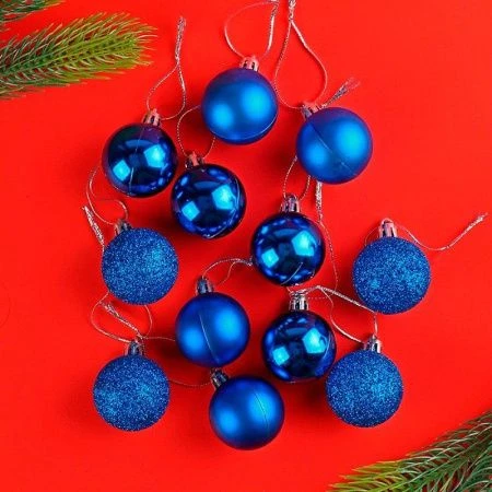Новогоднее украшение. Набор синих елочных шаров 4 см 12 шт НУ-5358