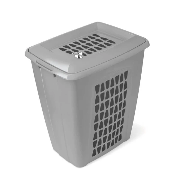 Корзина для белья 45л пластик МОЛЕТТА пыльно-серая  прямоугольная с крышкой С701ПСЕР (5)