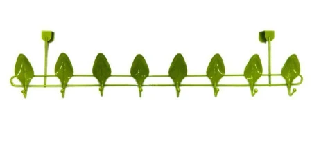 Вешалка на дверь 8 крючков с подвесом Листок металл 21х78х10см (зелёный перламутр) JC-1133 (48)