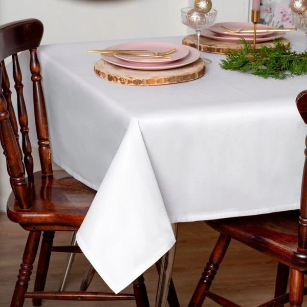 Скатерть 150см полиэстер 86% хлопок 14%  ГЛАДЬ белая 1954Д-01