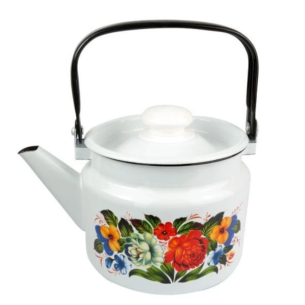 Чайник 2л эмаль ТАТЬЯНА белый кор.рябчик внутри пласт.ручка на крышке С-2710П2/4Рч (6)