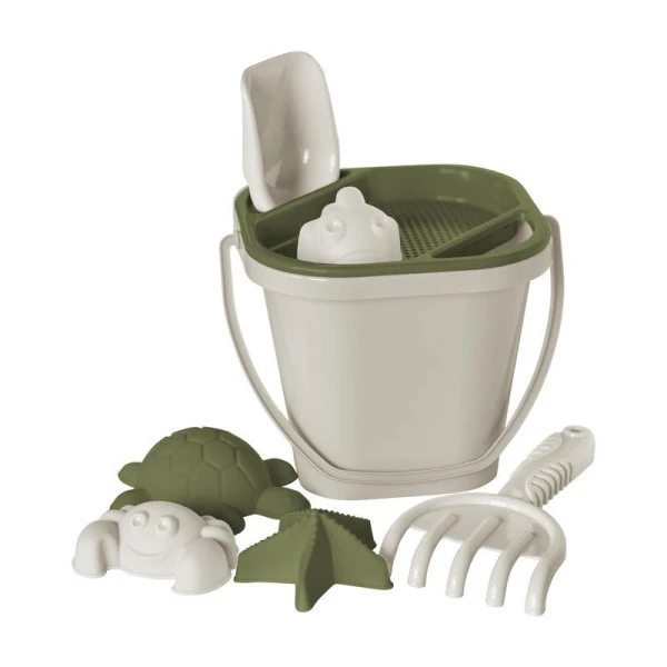 Набор детский для игры с песком 8пр (ведро, сито, совок, грабли, 4 формы) лен (8)