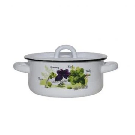 Кастрюля 1,5л эмаль белая с рис.БАЗИЛИК 01-1608/4 (12)
