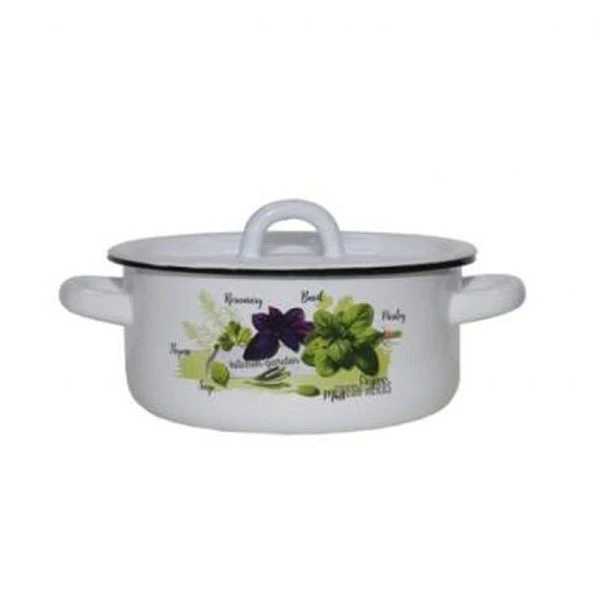 Кастрюля 1,5л эмаль белая с рис.БАЗИЛИК 01-1608/4 (12)