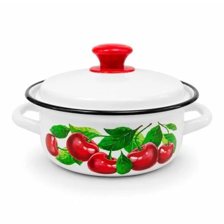 Кастрюля 1л эмаль белая с декором низкая (12) 41804-072/6