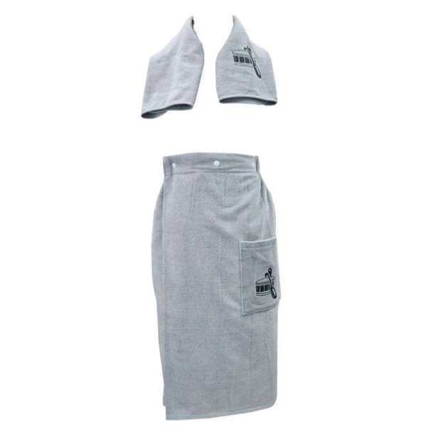 Набор для сауны мужской 100%хлопок 2пр 47*75/70*142см серый в коробке 4190024+K-239 Набор для сауны мужской 100%хлопок 2пр 47*75/70*142см серый в коробке 4190024+K-239