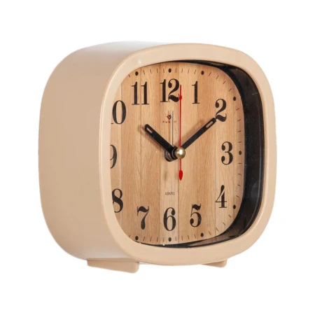 Будильник 12,5*10,5см кварц РУБИН Классика бежевый, циферблат под дерево (20)
