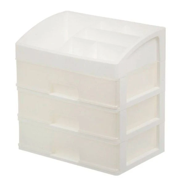 Органайзер для косметики 3 ящика 258*178*267мм пластик белый/перламутр (4)
