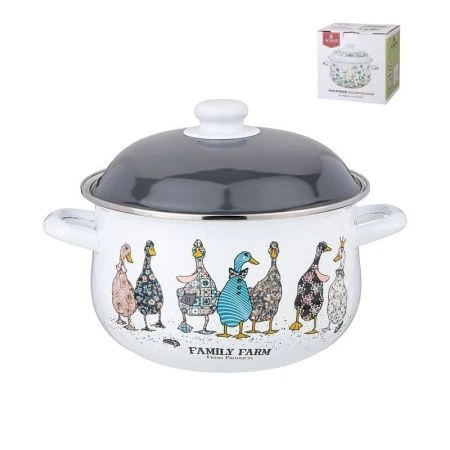 Кастрюля 3,6л эмаль Family Farm с крышкой 22см выс.13см (6)