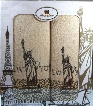 яяяНабор полотенец 2пр 70*130/50*90 НЬЮ-ЙОРК (бежевый, св.кофейный) под.уп. (6/144)