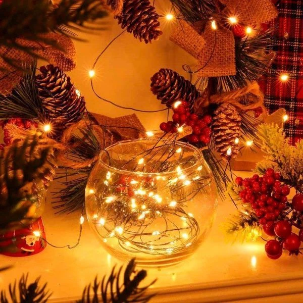 Гирлянда эл нить росы медь, 10м, 100LED, шампань, 8 реж, зеленый, 220В