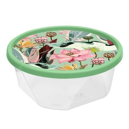 Контейнер пищевой 400мл пластик БОТАНИКА круглый зеленый (24) 222132718/08