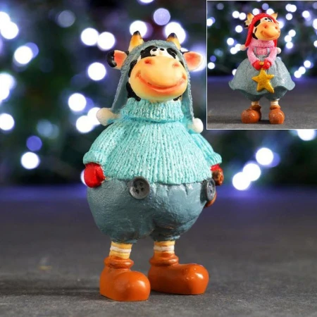 Фигурка новогодняя Бычок в свитере полистоун 5*7*11см