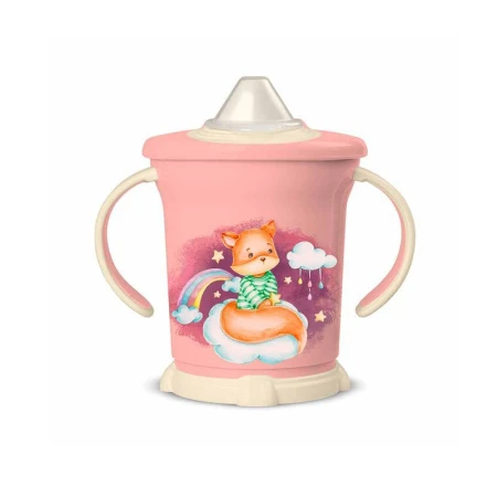 Поильник детский 270мл пластик розовый с ручками (12)