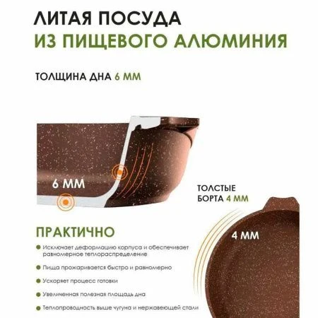 Сковорода 26см алюминий АП ГРАНИТ BROWN съемная ручка стекл.крышка (4)