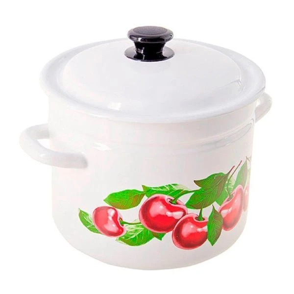 Кастрюля 8л эмаль ВИШНЕВЫЙ САД цилиндрическая борт белая с рис. 41804-202/6 (2)