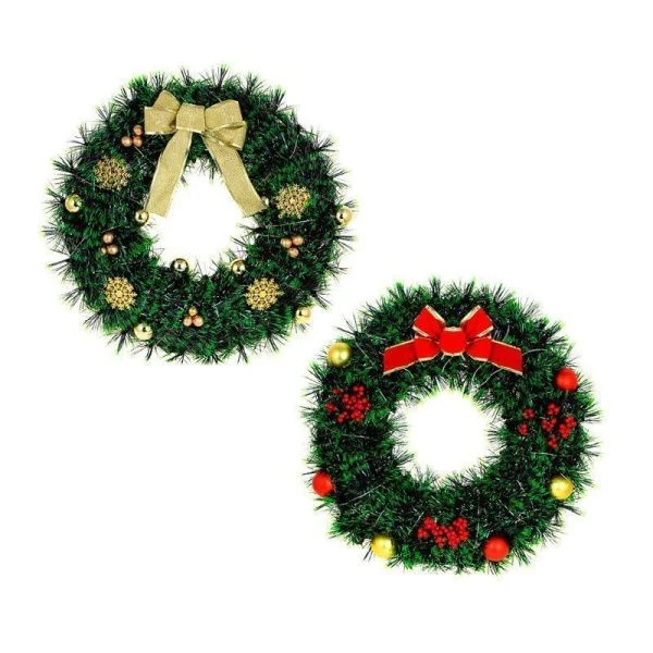 Гирлянда эл нитка росы на декоративном венке 38см пост свечение 2xАА 2 цвета СНОУ БУМ