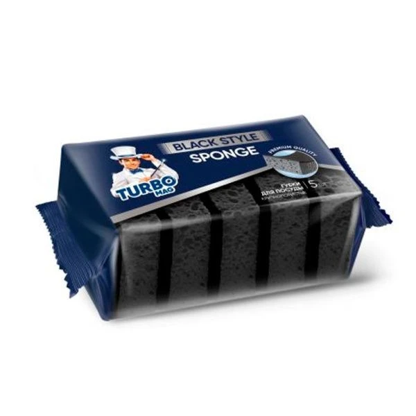 Губка для посуды поролон 5шт 10* 6,6 *3,6см.крупнозернистая TURBOMAG BLACK STYLE (60)