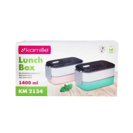 Ланч-бокс 2-х секционный 1,4л нерж.сталь/пластик салатовый, розовый, арт.2134 (36)