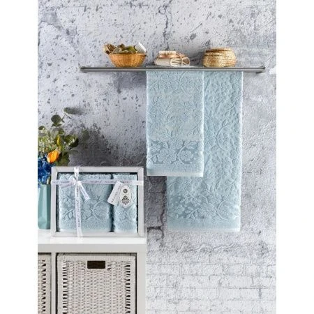 Набор полотенец махровые 2пр 50*90/70*140см жаккард PHILIPPUS LIVYA A084 зелёный/голубой подар.уп.