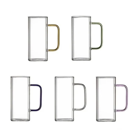 Кружка 300мл 60*135мм стекло квадратная с синей ручкой JC-15590 (120)